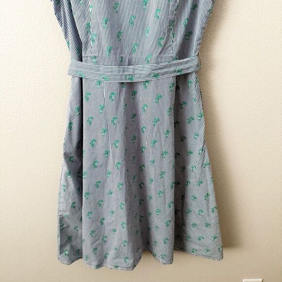 CHLOE + RENE x ANTHROPOLOGIE | Sleeveless Shirt Dress Navy Stripe Green | Large - Picture 6 of 9